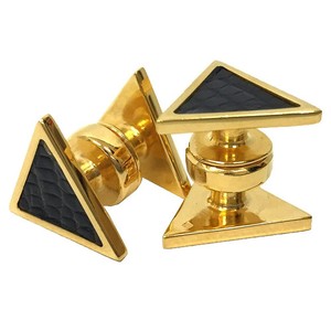 Authentic Hermes Cufflinks Triangle Leather Black Metal Gold Plated 16mm pre-owned