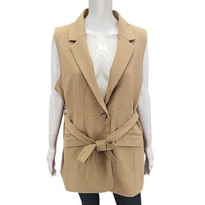 Kate & Mallory Womens Sleeveless Belted Vest Camel Tan Button Front Size X-Large