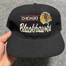 Vintage Chicago Blackhawks SnapBack Hat Black American Needle 90s Wool Script