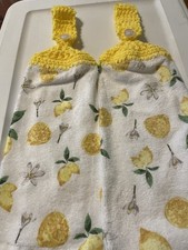 2 Crocheted Hanging Kitchen Towels "Lemons  