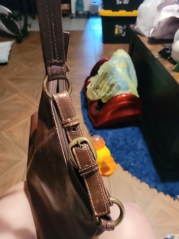 Bolsa de ombro de couro genuíno marrom ocidental em relevo - Imagem 4 de 4