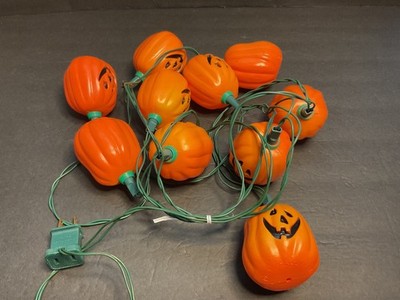 1989-HALLMARK BLOW MOLD 10-ORANGE PUMPKIN HALLOWEEN STRING LIGHTS~WORKS GREAT!!!