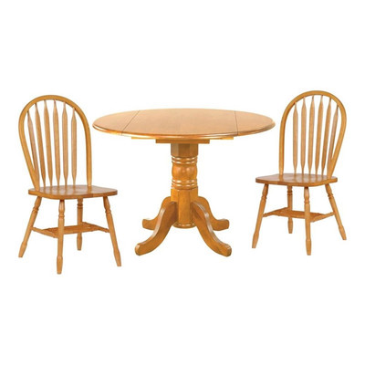 Sunset Trading Oak Selections 3PC 42'' Round Extendable Wood Dining Set in Oak