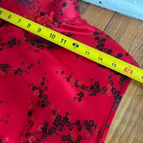 Vintage 1980s Chinese Brocade Cheongsam Dress Red/Black Satin Silk with Slip - Picture 15 of 17