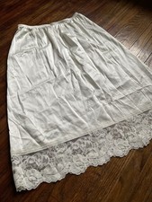 VINTAGE Ivory Cream Midi Lace Half SLIP Skirt Babydoll SMALL Nylon Lorraine