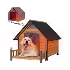 Outdoor Heated Dog House with All-Around Insulated Liner Weatherproof Puppy S...