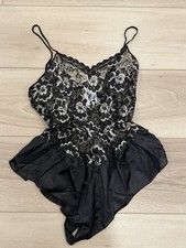 Vintage Undercover Wear Large Black Nylon Babydoll Lace Bodice Underwear NWOT