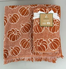 Deborah Connolly Fall Pumpkins 4-Piece Set 2 Bath & 2 Hand Towels Burnt Orange
