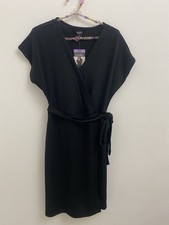 dress wrap v neck knee length black XS by Nicole Miller