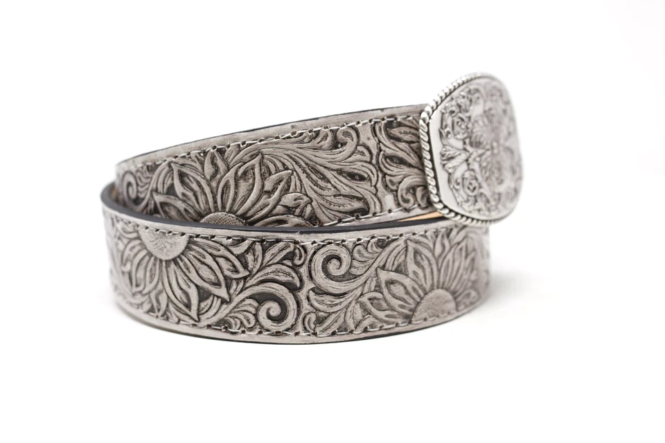 Cinturón de cuero girasol, (1,5’’) cinturón pintado a mano con hebilla occidental extraíble Foto 4 de 4