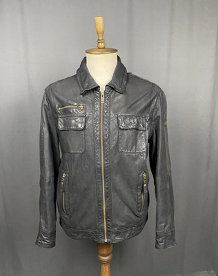 Camel Active Men's Black Leather Collared Jacket Size 50