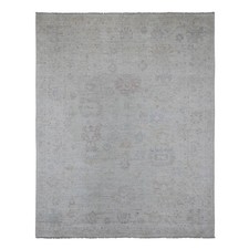7'10" x 9'8" Gray Hand Knotted Afghan Angora Oushak Leaf Design Wool Rug R20265