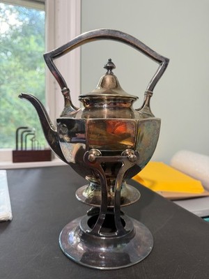 Antique HMC Hartford E.P.N.S. Tilting Teapot Kettle on Stand Sheffield Design 06