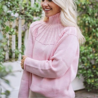 Escada Sport Schinkel Mock-Neck Sweater Wool Pink Rose Pullover Large L
