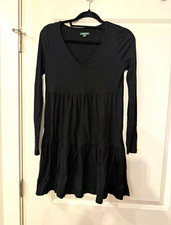 Wild Fable Women  s Black Ribbed Tiered Mini Dress Size Small Long Sleeve V Neck