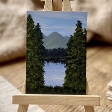 ACEO Original Acrylic Landscape Mountain Forest Painting - Miniature Art Card