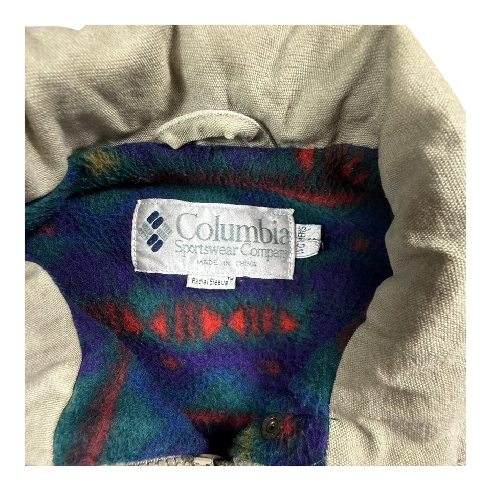 Chaqueta de mezclilla blanca Columbia vintage años 90 forrada de lana azteca bombardero pequeña para mujer Foto 3 de 4