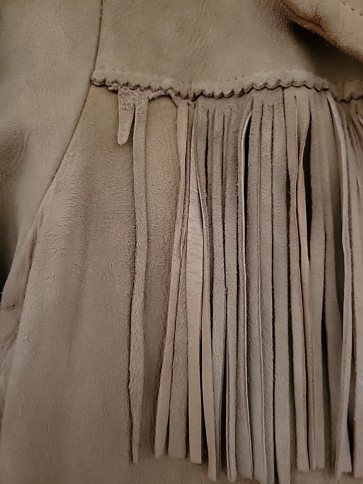 Chaqueta De Colección Pioneer Wear Para Mujer Beige Gamuza Con Flecos Cuentas Albuquerque EE. UU. Foto 2 de 4