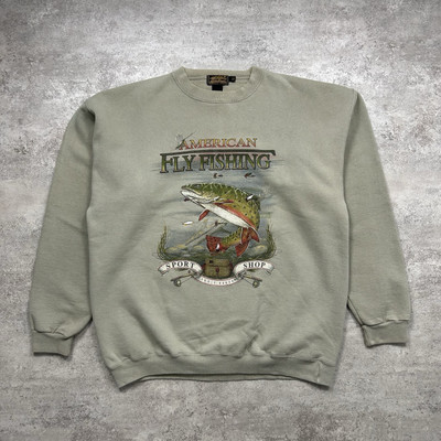 VTG 90s EDDIE BAUER FLY FISHING TROUT EMBROIDERED SWEATSHIRT SIZE