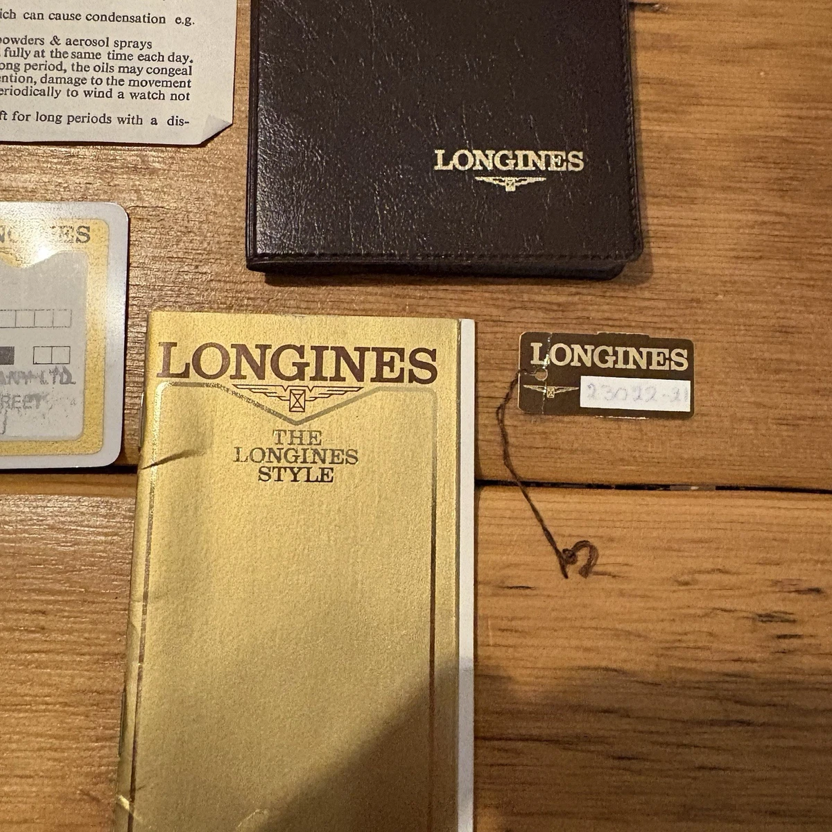 LONGINES Vintage Papeles Manual y Cartera Marrón y Dorado