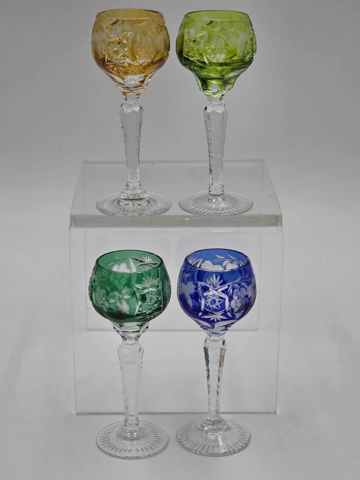 4 NACHTMANN TRAUBE 4 1/2" CORDIALS CRYSTAL WINE GLASSES MULTI COLOR CUT TO CLEAR - Image 2 of 4