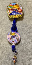 Happiness Rainbow Brite Alligator Clip Beaded Badge Reel Holder ID Retractable
