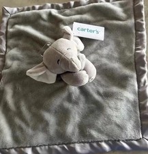 New Carter  s Lovey Gray Elephant Plush Baby Security Blanket Satiny Trim