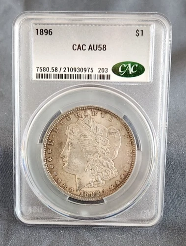 1896 Morgan Silver Dollar No Mint Mark Toner CAC AU58