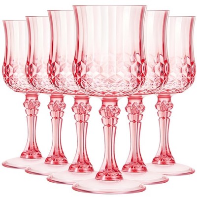 Pinkunn 6 Pcs 7 oz Plastic Vintage Wine Glasses Reusable Colored Goblets Patt...