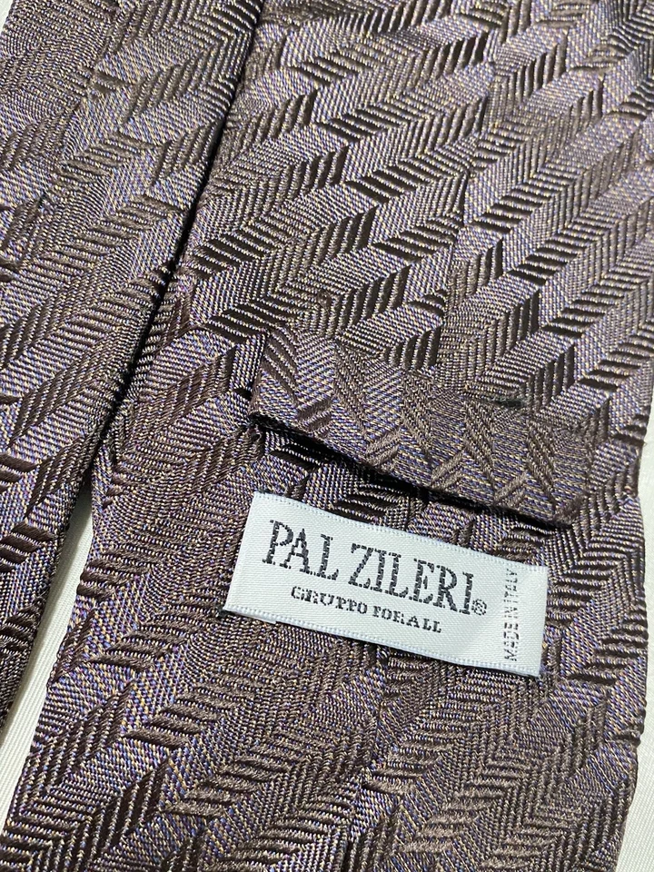Corbata para hombre PAL ZILERI hecha en Italia marrón seda geométrica Foto 3 de 4