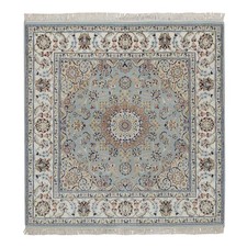 5'x5' Light Blue Nain 250 KPSI Wool & Silk Hand Knotted Square Rug 92007