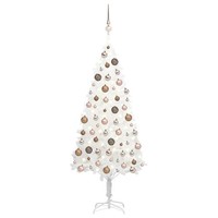 KüNstlicher Weihnachtsbaum Mit Beleuchtung & Kugeln Weiß 150 Cm
