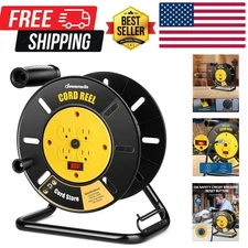 Extension Cord Storage Reel with 4-Grounded Outlets, Heavy Duty Open Cord Ree...