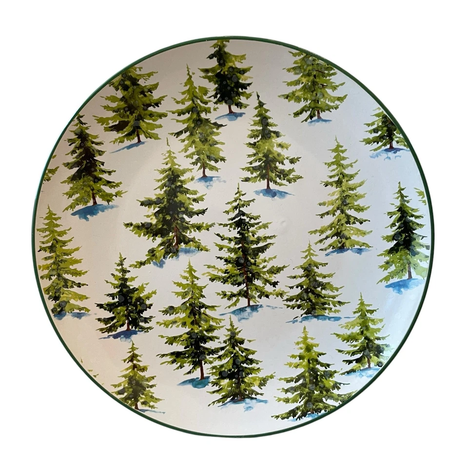 Juego de 4 platos de cena de Navidad de diseño global de 10,5 pulgadas de pinos navideños en la nieve Foto 2 de 4