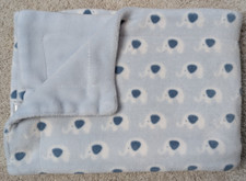 True Baby Blue White Elephant Soft Fleece Security Baby Blanket 28 X 37