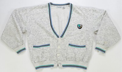 Rare Vintage FRED PERRY Wreath Crest Shield Patch Cardigan Sweatshirt 90s Gray L