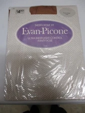 1 PR EVAN-PICONE SHEER SANDALFOOT CONTROL PANTYHOSE SIZE TALL BEIGE