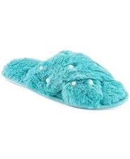 INC Womens Slippers Imitation Pearl Faux Fur Cross Slide Teal I.N.C. NIB