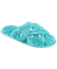 INC Womens Imitation Pearl Faux Fur Cross Slide Slippers NIB Teal I.N.C.