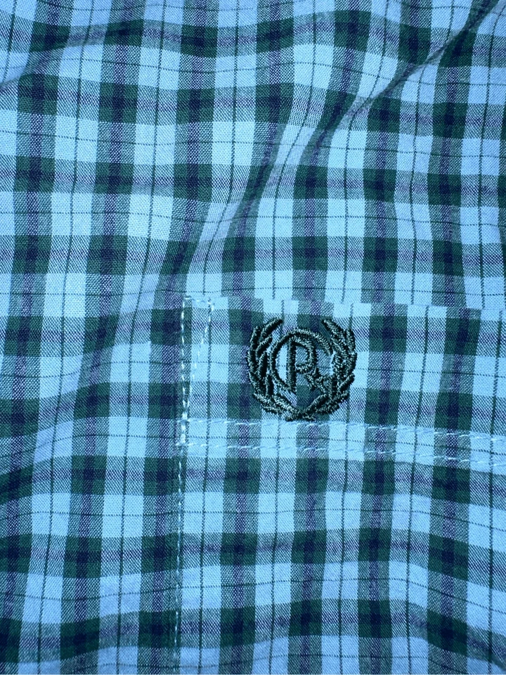 Vintage Panhandle Slim Green Blue Checkered Plaid Button Down Shirt Men’s 2XL - Image 4 of 4