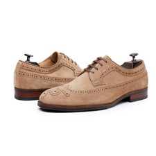 British Retro Suede Formal Shoes Men's Genuine Leather Carved Brogue Dress Shoes