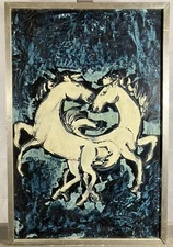 Oil On Panel Circa 1950 Horses Mythology In The Spirit Of Matisse