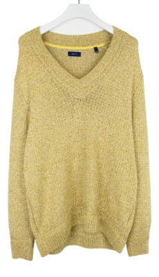 GANT Jumper Men's XL Pullover V-Neck Cotton Knitted Melange Yellow