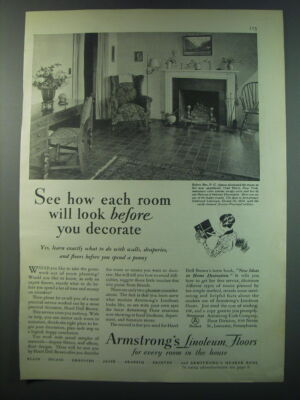 1930 Armstrong's Linoleum Floors Ad - See how each room will look before you
