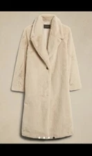 Banana Republic Sz Large  Faux Fur Coat in Oyster Pearl Knee Length Factory NWT