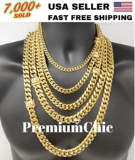 Mens Miami Cuban Link Chain HEAVY 18k or 14k Gold Plated Stainless Steel 