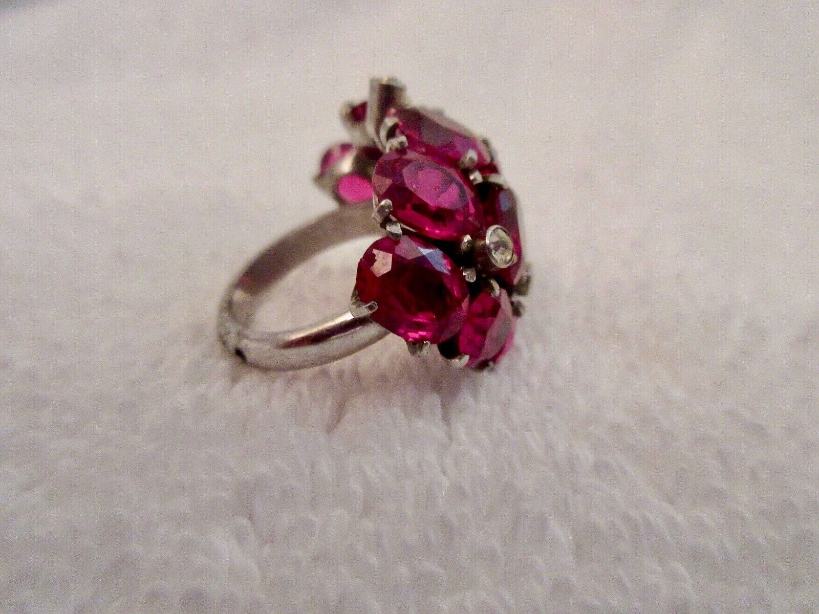 Vintage Red Stone Cocktail Cluster Dome Ring Ruby… - image 7
