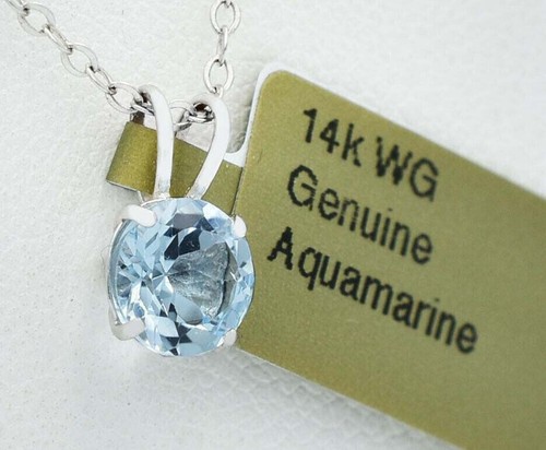 GENUINE 1.09 Cts AQUAMARINE PENDANT 14k WHITE GOLD - FREE APPRAISAL -Made in USA - Picture 1 of 3