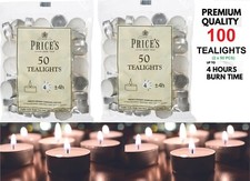 100 x Prices Patent Candles Unscented Tealights 4 Hour Burn Multipacks