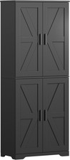 Kitchen Pantry Cabinet Tall 4 Door Adjustable Shelves Storage Black Wood Unit